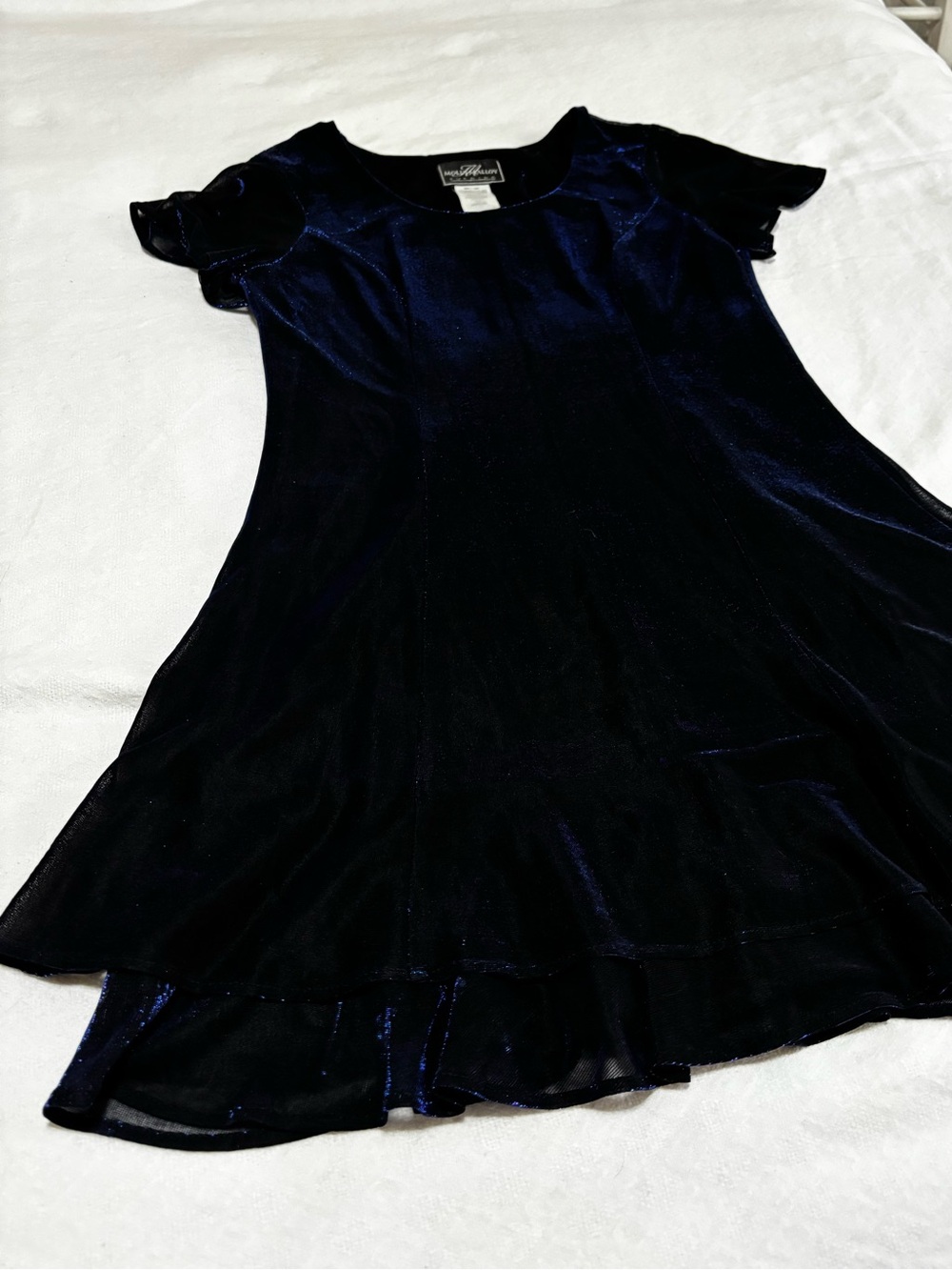 Women’s Vintage Navy Mini Dress with Flutter Sleeves and Ruffles